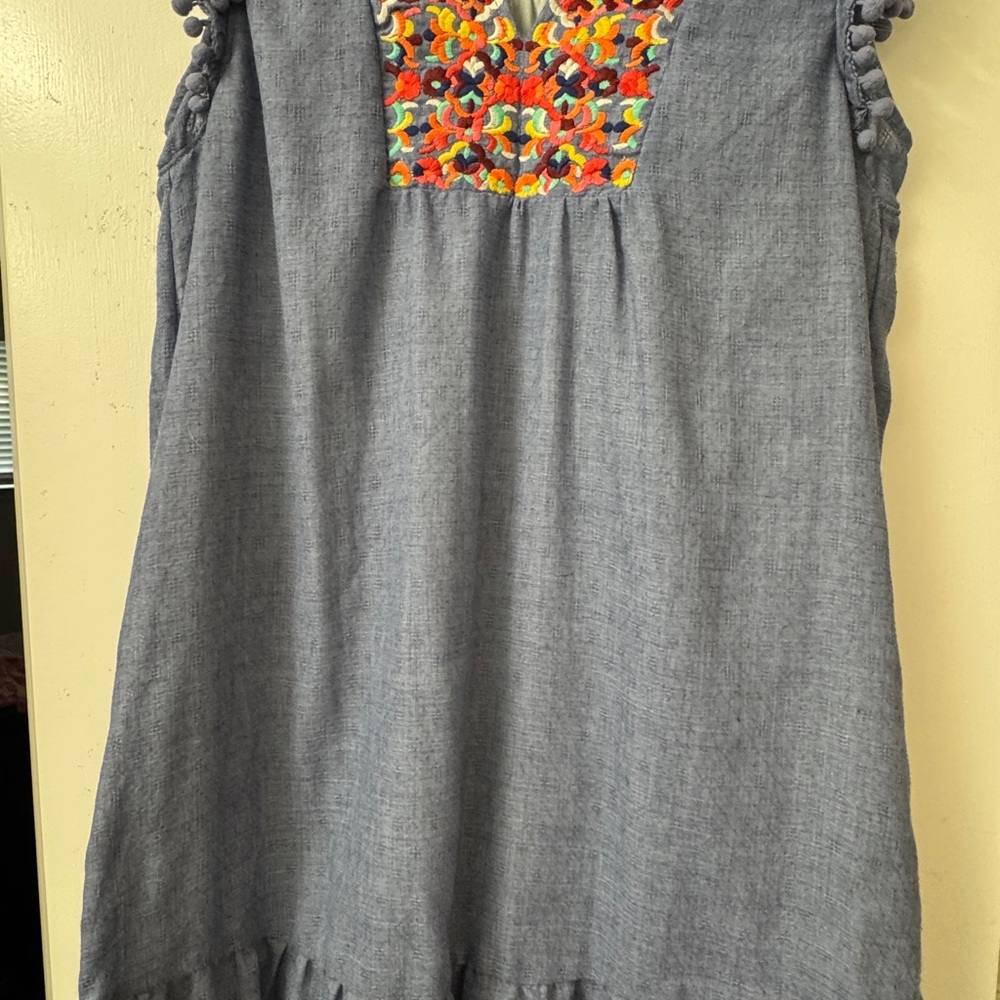 Chambray Dress with Colorful Embroidery - Picture 2 of 3